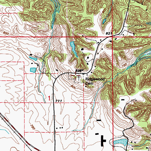 Topographic Map of Ridgewood Cemetery, IA