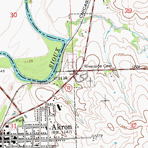 Topographic Map of Riverside Cemetery, IA