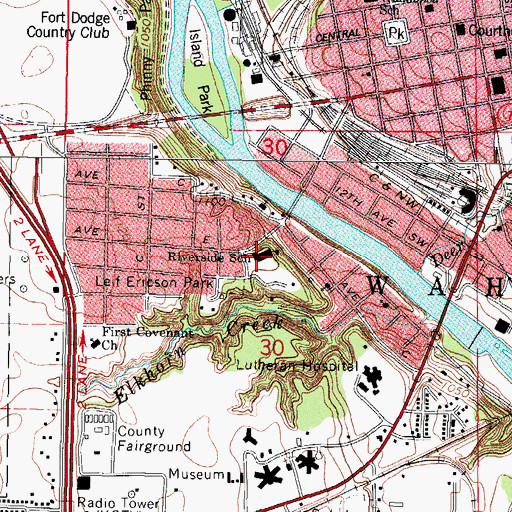 Topographic Map of Riverside Elementary School, IA