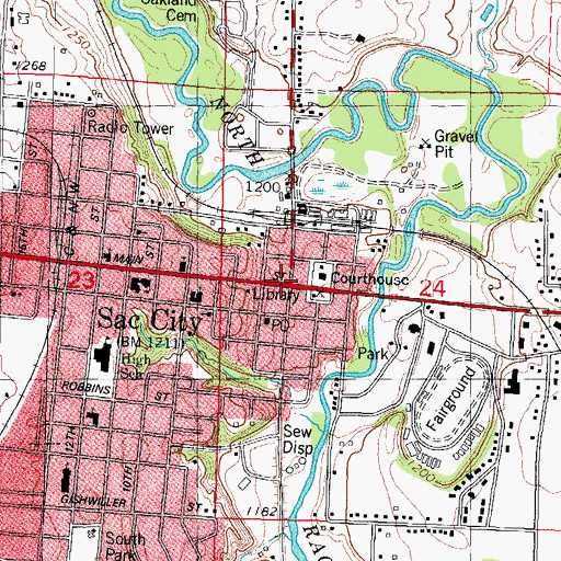 Topographic Map of Sac City, IA