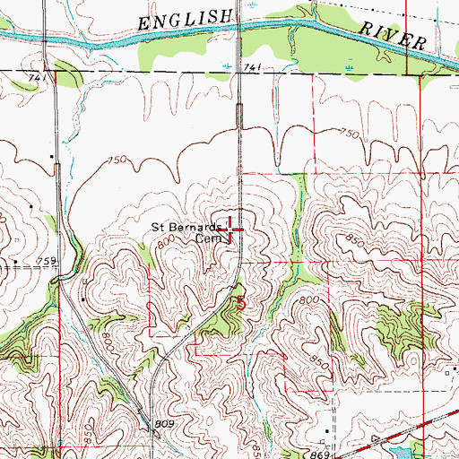 Topographic Map of Saint Bernards Cemetery, IA