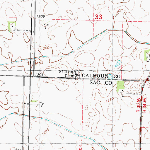 Topographic Map of Saint John Cemetery, IA