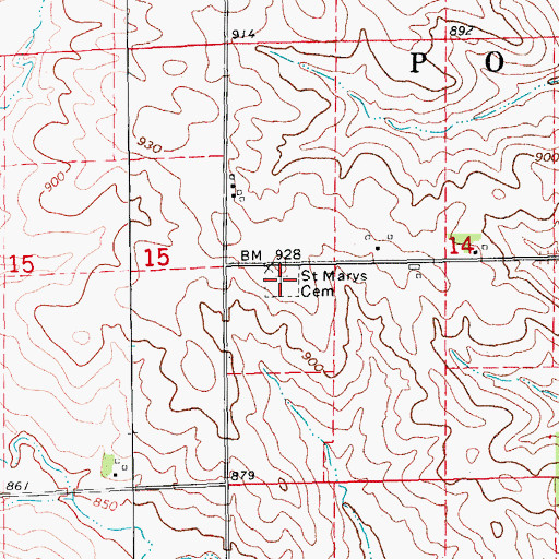 Topographic Map of Saint Marys Cemetery, IA