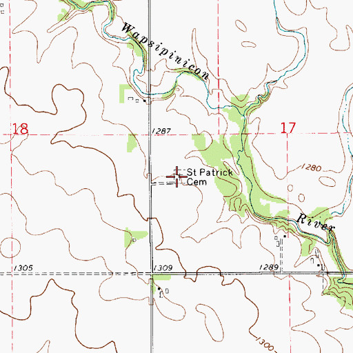Topographic Map of Saint Patrick Cemetery, IA