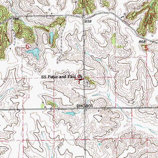 Topographic Map of Saints Peter and Paul Church, IA