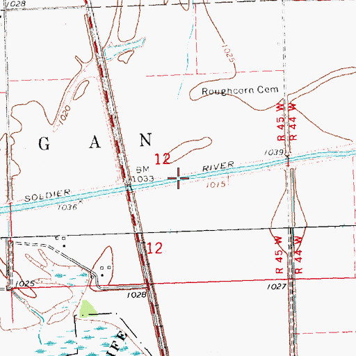 Topographic Map of Soldier River Cutoff, IA