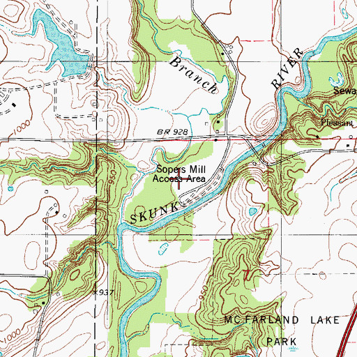 Topographic Map of Sopers Mill Access Area, IA