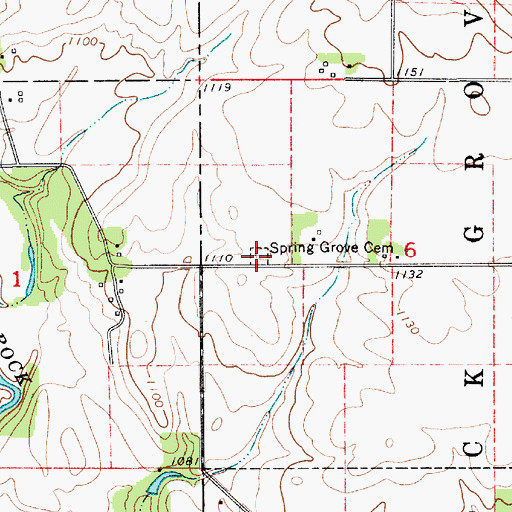 Topographic Map of Spring Grove Cemetery, IA
