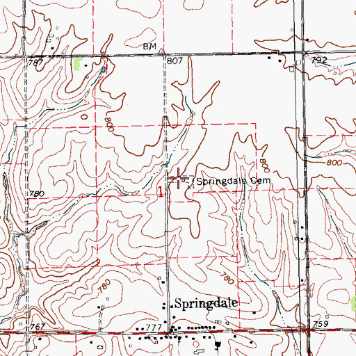 Topographic Map of Springdale Cemetery, IA