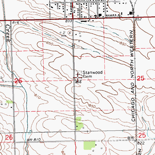 Topographic Map of Stanwood Cemetery, IA