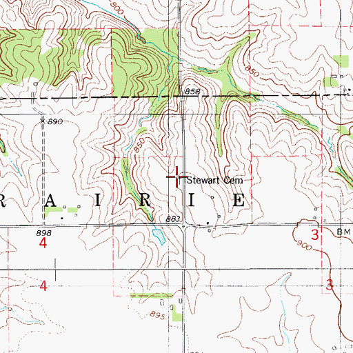 Topographic Map of Stewart Cemetery, IA