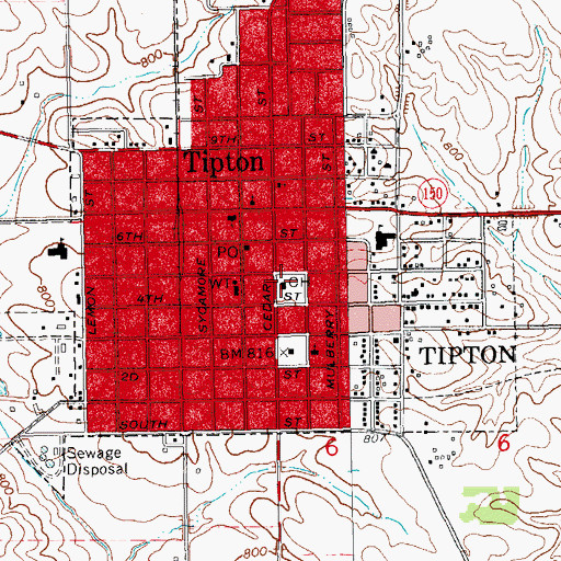Topographic Map of Tipton, IA