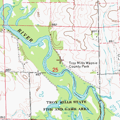 Topographic Map of Troy Mills Wapsie County Park, IA