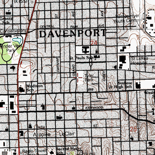 Topographic Map of Tyler Park, IA