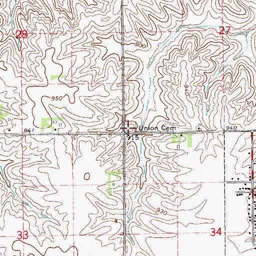 Topographic Map of Union Cemetery, IA