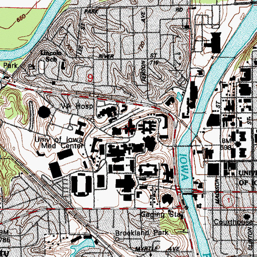 Topographic Map of University of Iowa Medical Center, IA