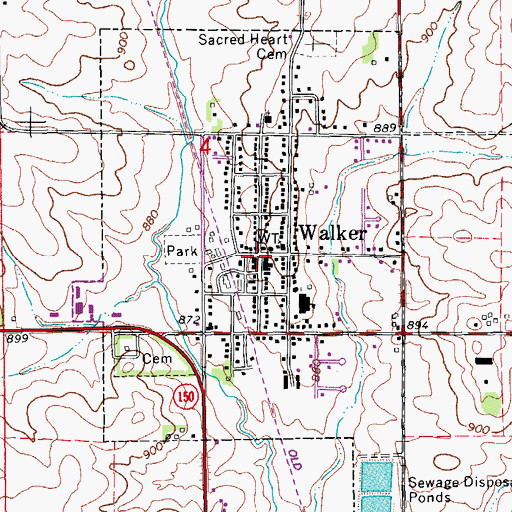 Topographic Map of Walker, IA