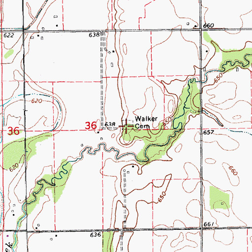 Topographic Map of Walker Cemetery, IA