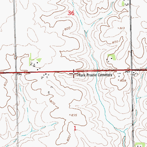 Topographic Map of York Prairie Cemetery, IA