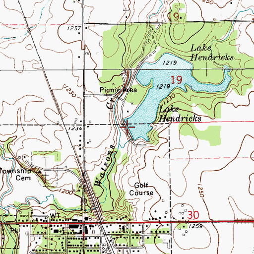 Topographic Map of Lake Hendricks Dam, IA