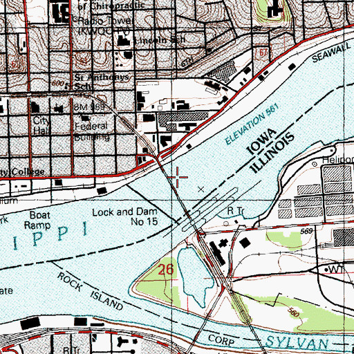 Topographic Map of Mississippi River Lock Dam Number Fifteen, IA