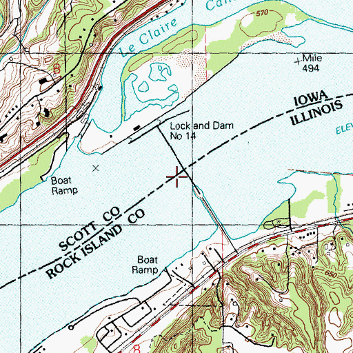 Topographic Map of Mississippi River Lock Dam Number Fourteen, IA