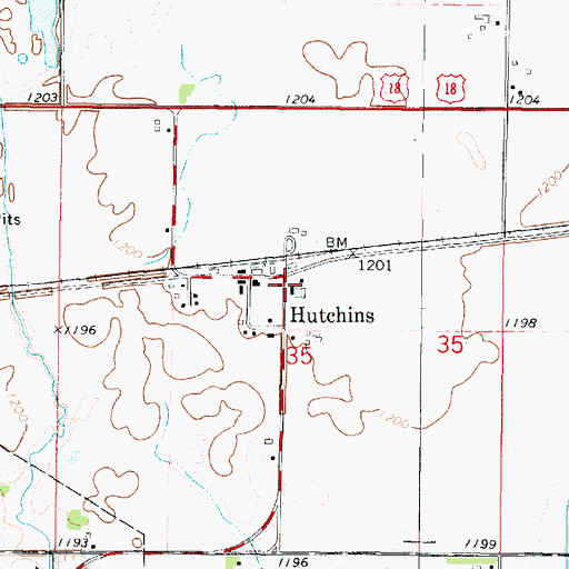 Topographic Map of Hutchins, IA