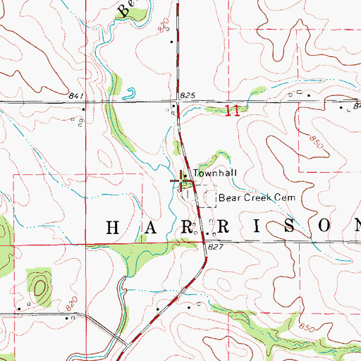 Topographic Map of Harrison Townhall, IA