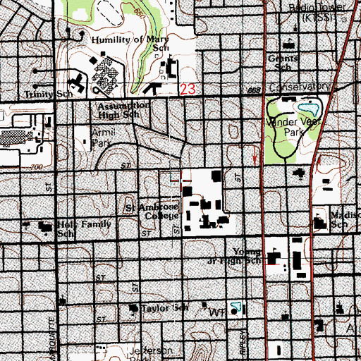 Topographic Map of KALA-FM (Davenport), IA