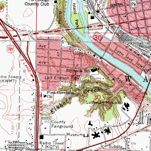 Topographic Map of KICB-FM (Fort Dodge), IA