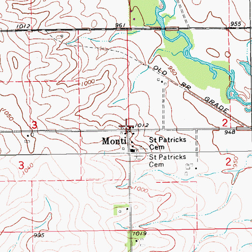 Topographic Map of Monti, IA