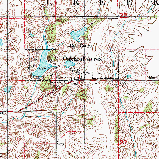 Topographic Map of Oakland Acres, IA