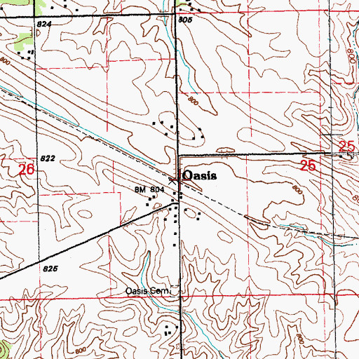Topographic Map of Oasis, IA
