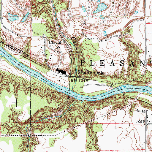 Topographic Map of Shady Oak, IA
