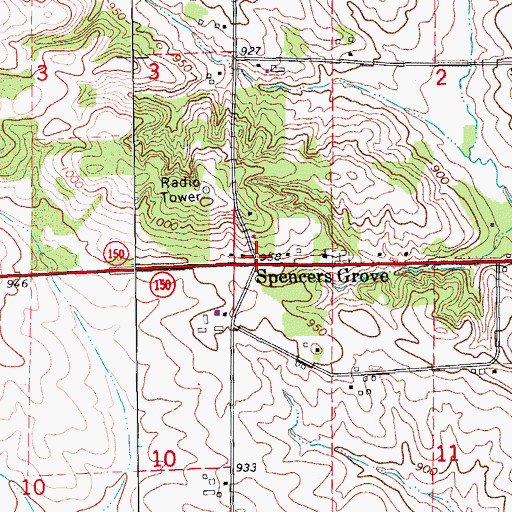 Topographic Map of Spencers Grove, IA