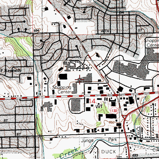 Topographic Map of Village Shopping Center, IA