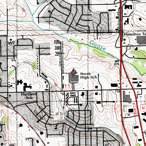 Topographic Map of North High School, IA