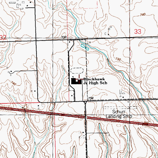 Topographic Map of Pleasant Valley Junior High School, IA
