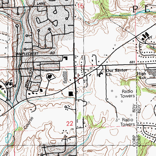Topographic Map of Glenroads, IA