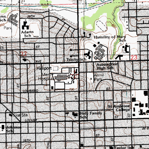 Topographic Map of Saint Johns Hospital, IA