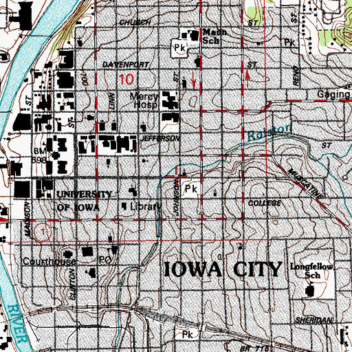 Topographic Map of College Green Park, IA