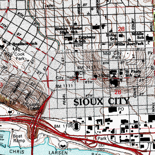 Topographic Map of Sioux City City Hall, IA