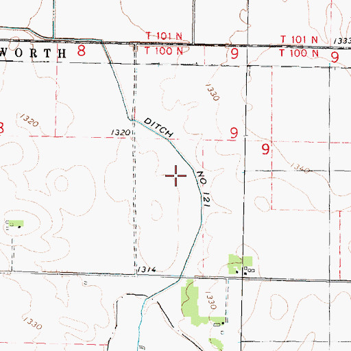 Topographic Map of Ditch Number 121, IA