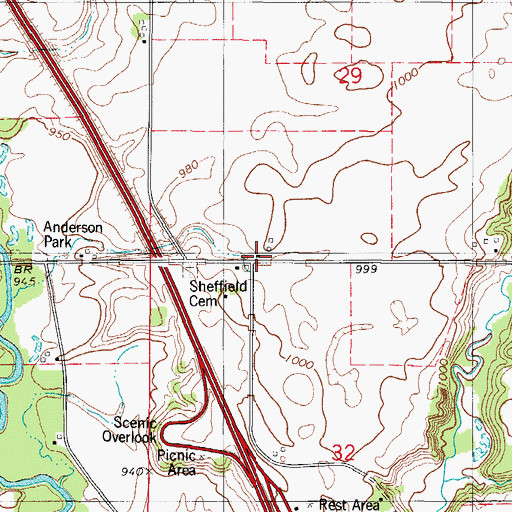 Topographic Map of Sheffield, IA