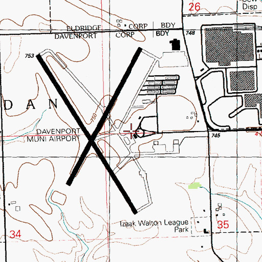 Topographic Map of Davenport Municipal Airport, IA