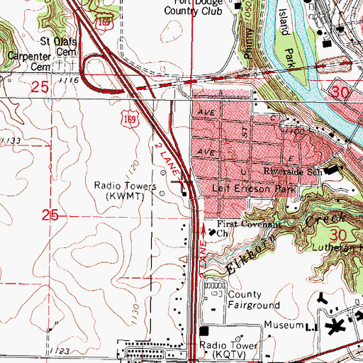 Topographic Map of KWMT-AM (Fort Dodge), IA