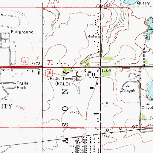 Topographic Map of KGLO-AM (Mason City), IA