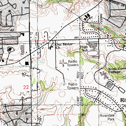 Topographic Map of WOC-AM (Davenport), IA