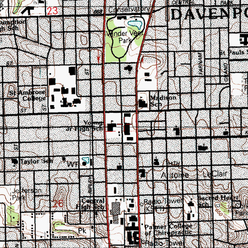 Topographic Map of KRVR-FM (Davenport), IA