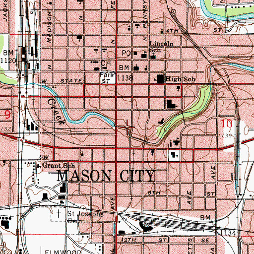Topographic Map of City of Mason City, IA